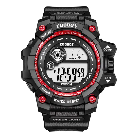 Relógio De Pulso Coobos Digital Masculino Wr30m Preto 