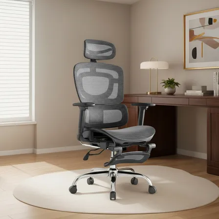 Cadeira De Escritório Ergonômica Mônaco Bt07 Luvinco Malha Respirável Com Suporte Lombar Adaptável Apoio Para Pés Retrátil Encosto Ajustável Seis Posições Cor Preta Suporta 200kg