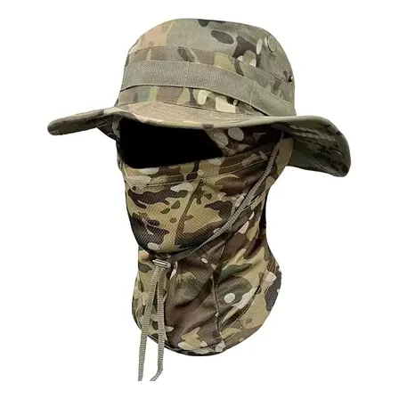 Kit Chapéu Boonie Balaclava Uv Dobrável Pesca Moto Camping Verde Camuflado Tamanho Único Camuflado (estampa Militar)