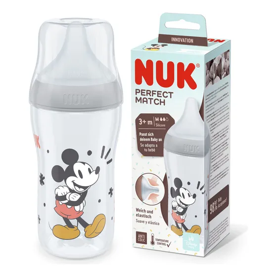 Mamadera Nuk Perfect Match Anticolic 260ml Mickey Minie Gris Mickey