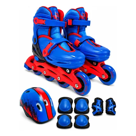 Patins 2 Em 1 Ajustável 34 A 37 Com Kit Proteção Azul E Verm M 62 Mm Azul