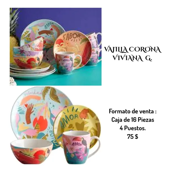 Vajilla Corona Importada 4 Puestos/16 Piezas Mod: Viviana G.