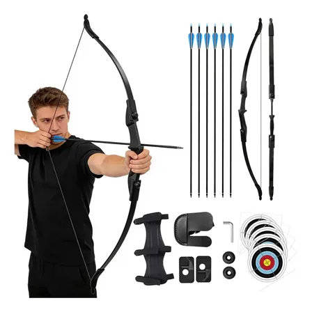 Kit Arco E Flecha Profissional 40lbs Com 6 Flechas + 5 Alvos Preto