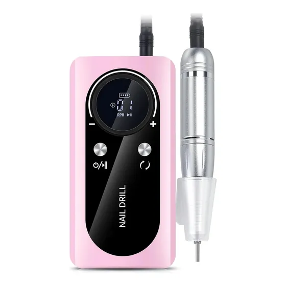 Torno Uñas Profesional Inalámbrico + 6 Fresas Color Rosa