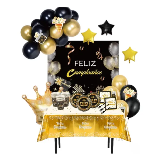 Decoracion Y Cotillon De Cumpleaños Negro Dorado 