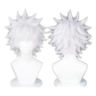 Cosplay Wig Male Men Silver White/grey Short Spiky Hall... Cosplay Wig Male Men Silver White/grey Short Spiky Hall...
