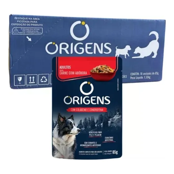 Caixa Sache Origens Cães Carne Com Abóbora 85 Gr 