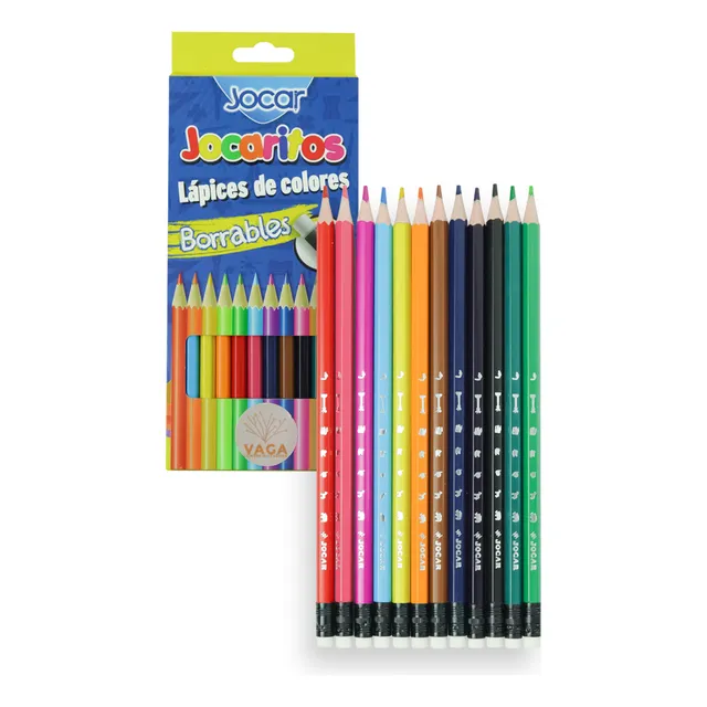 12 Lapices De Colores Largos Borrables Jocaritos Con Goma
