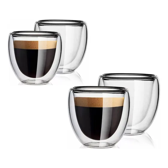 Set 4 Vasos Vidrio Doble Pared 250ml Café Té 