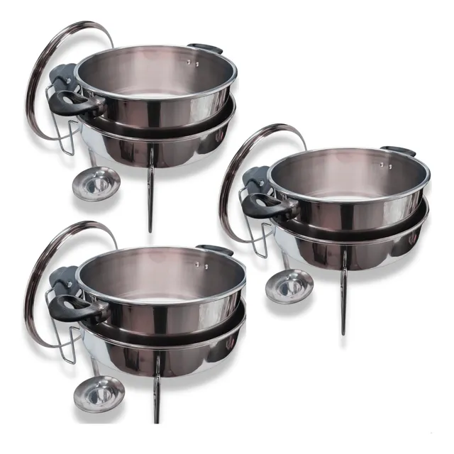 03 Panela Rechaud Com Banho Maria Cuba 5 Litros Para Buffet