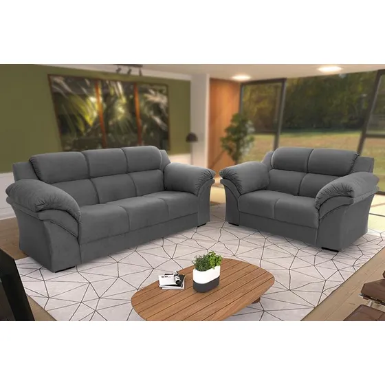 Conjunto Sofá Windsor Velut Cinza 3 E 2 Lugares 2,04m/1,59m