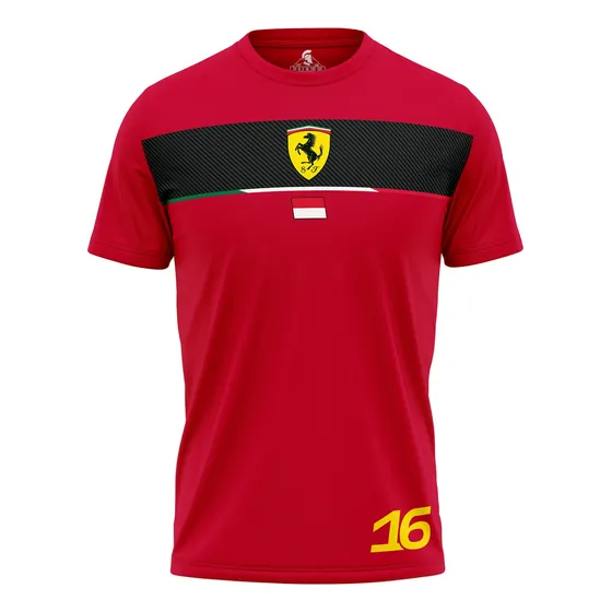 Playera F1 Ferrari Black Stripe Charles Leclerc 16 Rojo