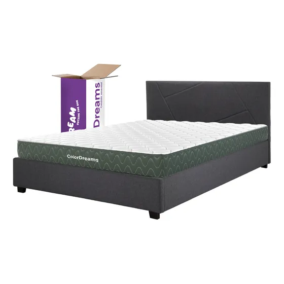 Base De Cama Abatible y Colchón Memory Foam 100x190x18 cm Matrimonial Box De Madera Cabecera Color Gris KingsHouse