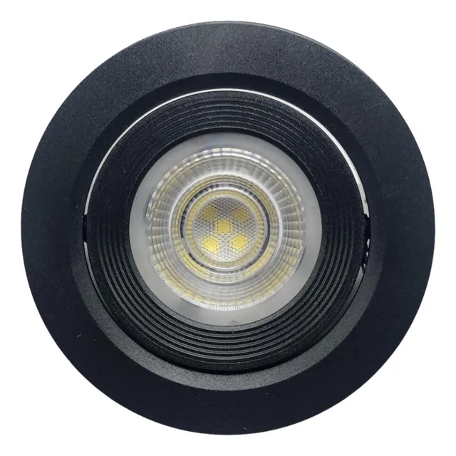 Kit 5 Spot Preto Redondo 5w Embutir Luz Amarela E Branca