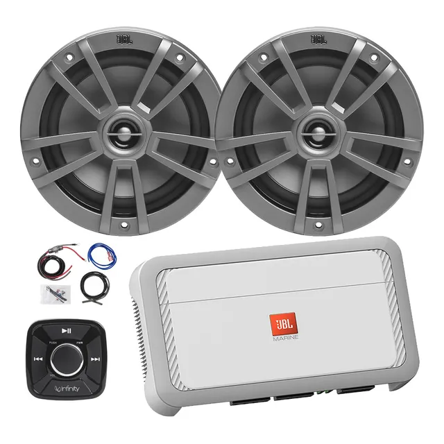 Driver Bluetooth Impermeable De Montaje Empotrado, 2 Altavoces Marinos Grises De 6.5 Y 180 Vatios, Potencia Máxima De 2 Vías, Multielemento, 75 Vatios Rms X 4 @ 4 Ohmios, Amplificador De Barco De