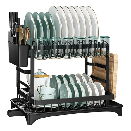Secador Escurridor De Platos 2 Niveles Color Negro