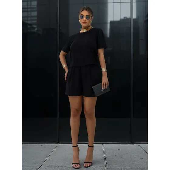 Conjunto Feminino Shorts E Blusa Lisa Em Viscolinho Premium