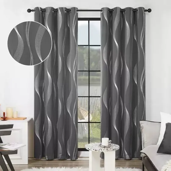 Cortinas Blackout Largas Línea Ondulada 132x244cm,1pc