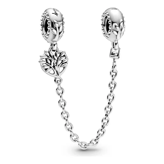 Pandora Cadena De Seguridad Corazón Con Árbol De Familia Plata