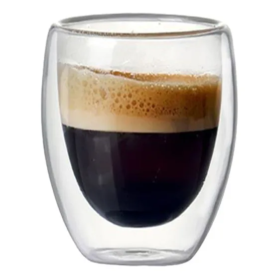 Vaso De Vidrio Doble Pared Taza Sin Asa Caliente Frio 250ml Color Transparente