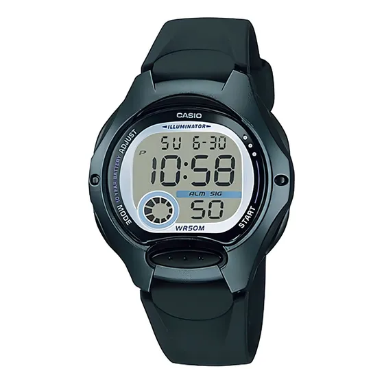 Reloj pulsera digital Casio LW-200-2AV con correa de resina color negro - fondo gris - bisel negro/plateado