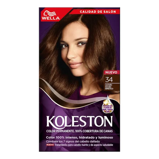 2 Pzs Koleston Tinte Permanente Dama 34 Castaño Oscuro Hipno Tono Sin Tono