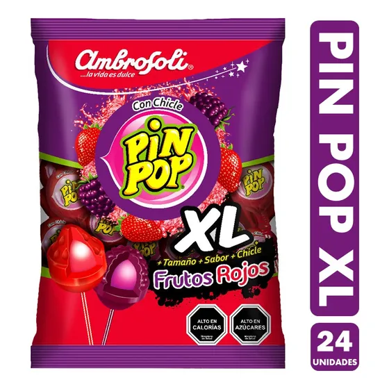 Coyac Pin Pop Xl - Caramelo Sabor Frutos Rojos (24 Unidades)