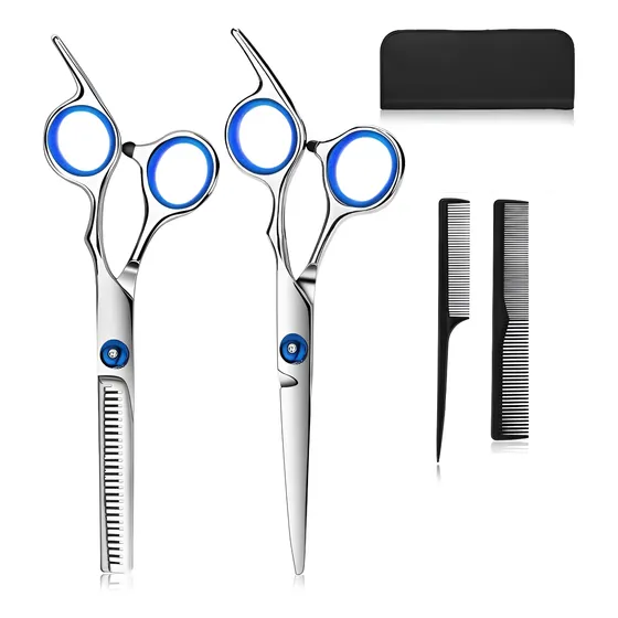 Kit De Barbero Peluqueria Tijeras Acero Inoxidable Peines 