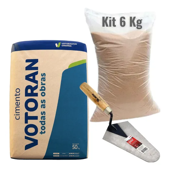 Kit Cimento 2kg + Areia 4kg + Colher De Pedreiro P/ Reparos 