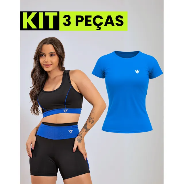 Kit Conjunto Fitness Feminino + Camiseta Roupa Academia