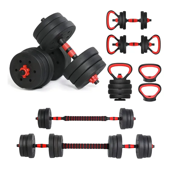 Pesas Mancuerna 30kg Set Convertible A Barra Y Pesa Rusa Color Negro