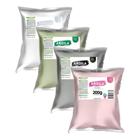 Kit 4 Argilas (branca, Verde, Preta E Rosa) 200g Todo Tipo De Pele