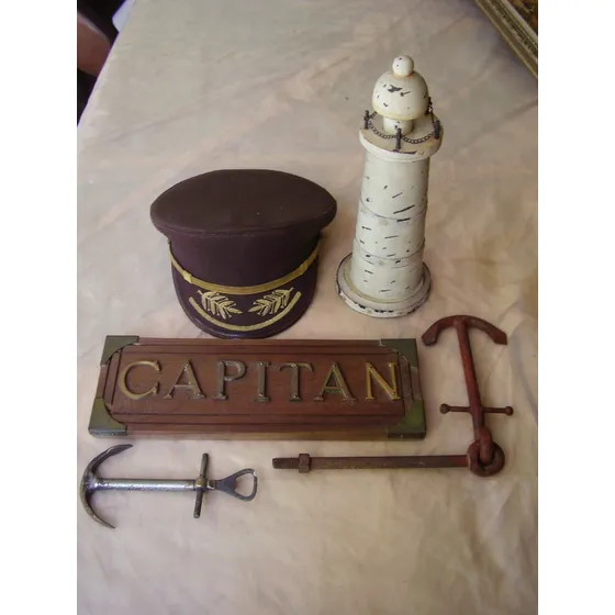  Combo Antiguo Alusivo Marino :gorra, Anclas, Cartel,faro.