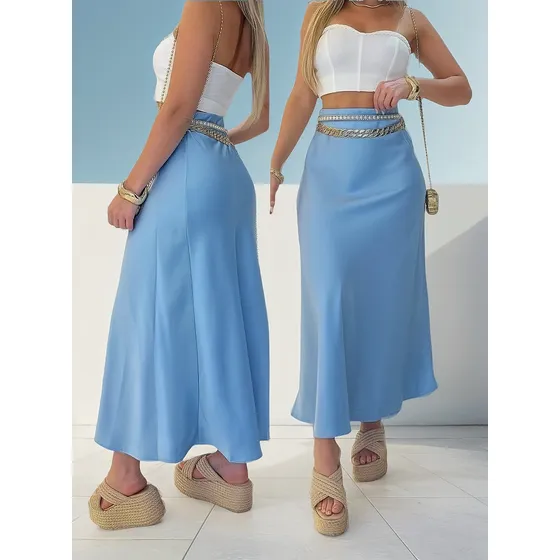 Saia Midi Cetim Forrada Premium Acetinada Social Sutil Leve
