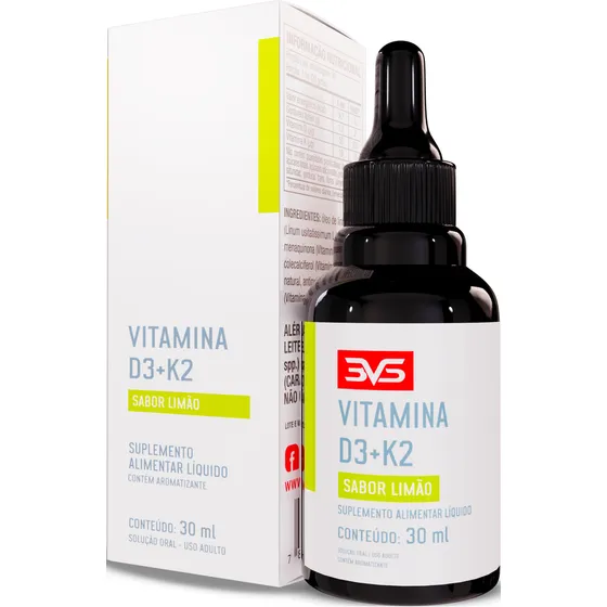 Vitamina D3 + K2 Mk7 Menaquinona Com Fórmula Concentrada Em Gotas - Sabor Limão - 30ml