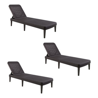 Set De 3 Camastros Plegables Tipo Rattan, Protección Uv Color Café Set De 3 Camastros Plegables Tipo Rattan, Protección Uv Color Café