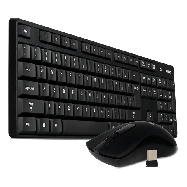 Kit de teclado y mouse inalámbrico Philips SPT6501B Inglés US de color negro