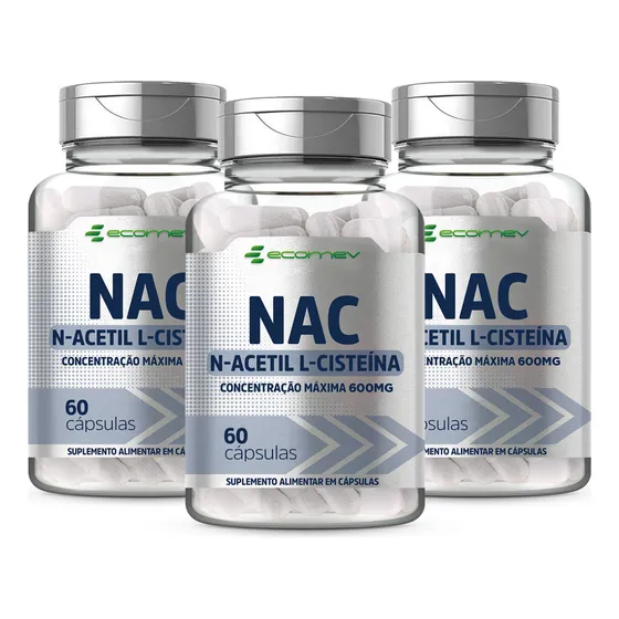 3x Nac N Acetil L Cisteina 600mg 180cáp Ecomev Sem sabor