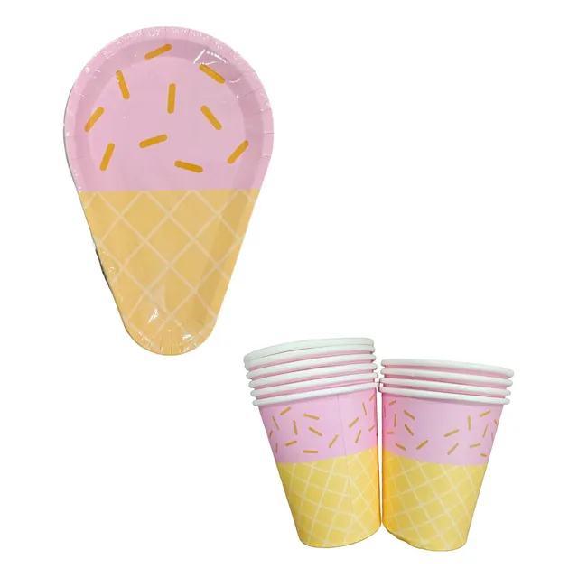 Kit Platos 10pcs Y Vasos 10 Pcs Helado Dulce