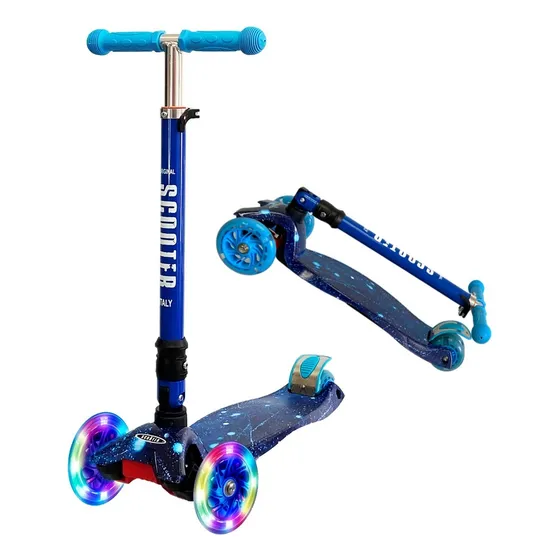 Scooter Italy Graffiti Monopatín de pie Scooter Galaxy Azul Infantil 3 Ruedas con Luces Reforzado Original