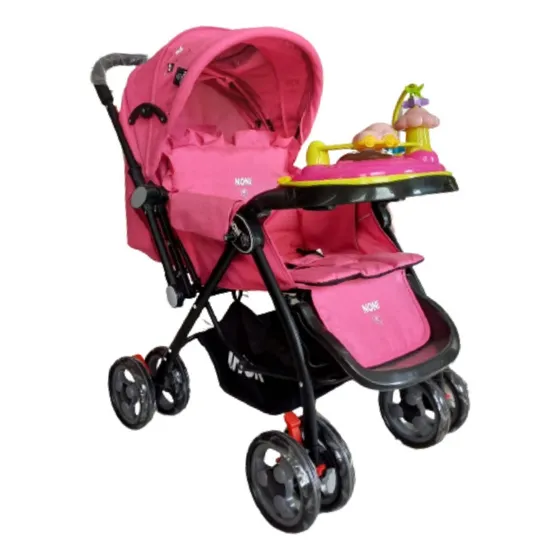 Carriola De Paseo Mango Abatible, Luz Y Sonido, Noni 555 P. Color Rosa Chicle Chasis Negro