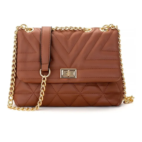 Bolsa Feminina Transversal Pequena Bordada Alça De Corrente