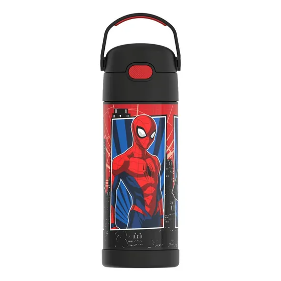 Botella Termo Spider-man De Acero Inoxidable Con Popote *sk Color Negro/rojo