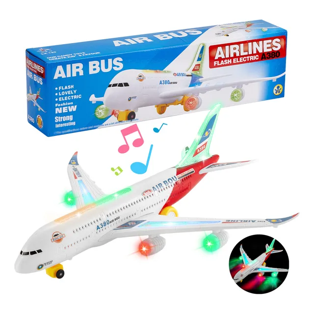 Anpro Aviones de juguete para niños con luces LED intermitentes y sonidos Airbus A380 Escala 1:72