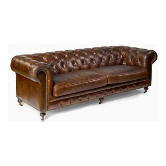 Sillon Sofa Chester Cuero Vacuno Landmark Marrón Liso