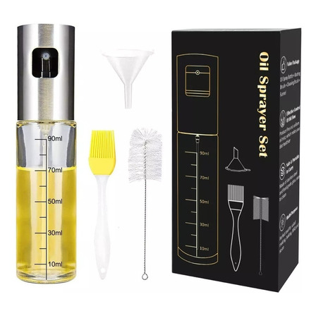 Kit Porta Azeite Spray Vidro Inox + Funil + Pincel + Escova Kit Porta Azeite Spray Vidro Inox + Funil + Pincel + Escova