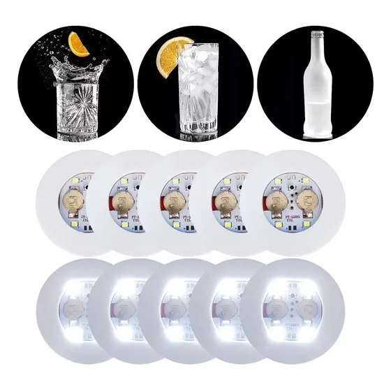 5 Bases Adhesivas Luz Led Rgb P/botellas,vasos,etc. C/pilas.