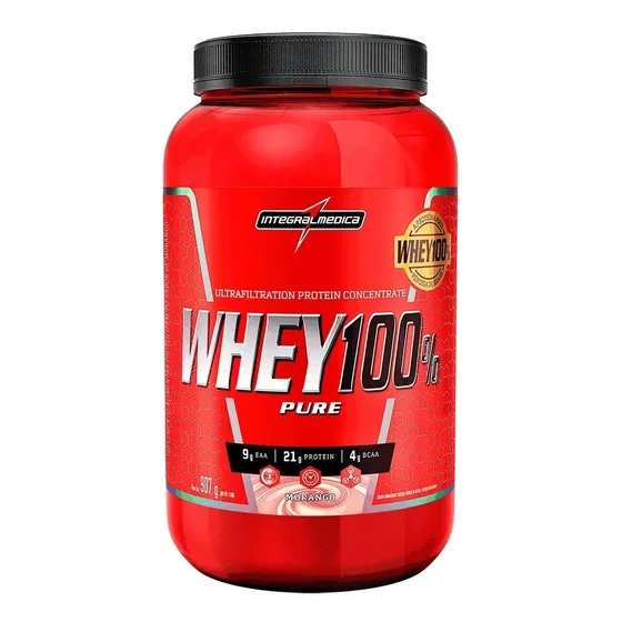 Whey 100% Pure Pote 900g Morango Integralmédica