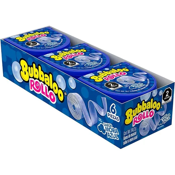 Bubbaloo Rollo Goma De Mascar Chicle Mora Azul 6 Piezas