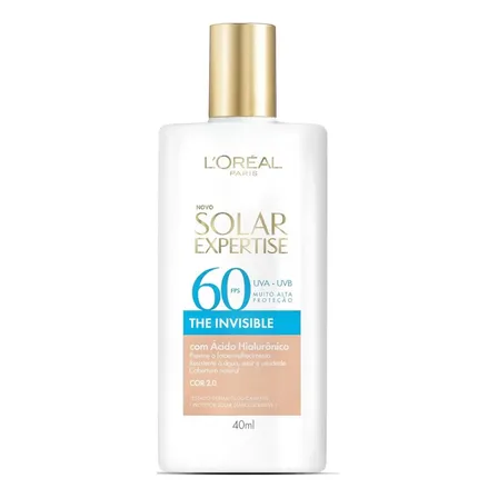 Protetor Solar Facial Fps 60, Textura Aquosa Ultraleve, Proteção Avançada Anti-idade, Cor 2.0, Expertise The Invisible Loréal Paris Solar 40g